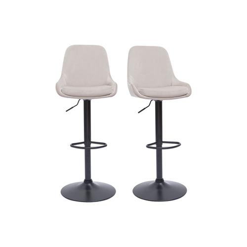 Tabourets De Bar Design Réglables En Tissu Velours Taupe Et Métal Noir 360° (Lot De 2) Holo