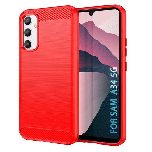 Coque Pour Samsung Galaxy A34 5g - Housse Etui Silicone Gel Carbone + Film Ecran - Rouge