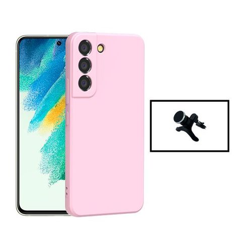 Kit Support Magnétique Renforcé De Voiture + Coque Silicone Liquide Pour Samsung Galaxy S22+ Plus 5g - Rose