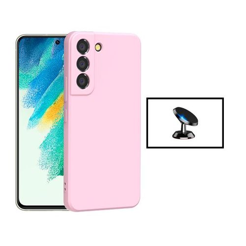 Kit Support Magnétique De Voiture + Coque Silicone Liquide Pour Samsung Galaxy S22+ Plus 5g - Rose