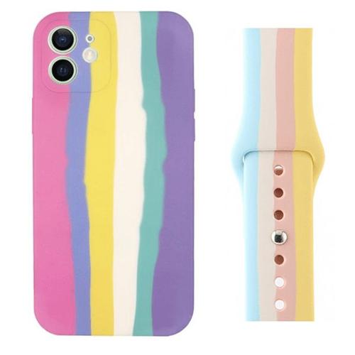 Kit Coque Silicone Liquide + Bracelet Smoothsilicone Rainbow Pour Iphone Se New Edition 2020 / Apple Watch Edition Series 7 - 41mm
