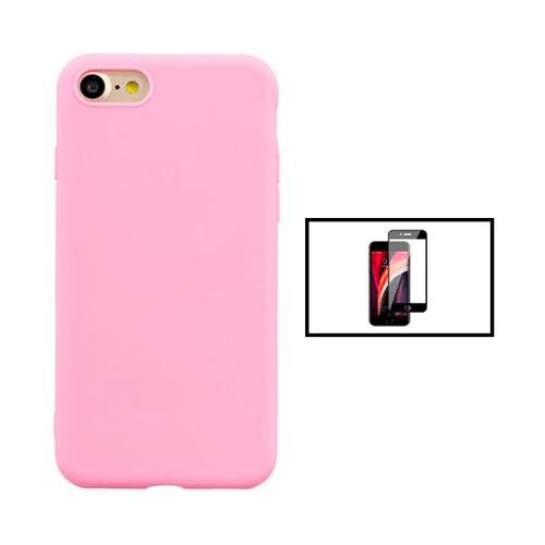 Kit Film De Verre Trempé 5d Full Cover + Coque Silicone Liquide Pour Iphone Se 2022 - Rose