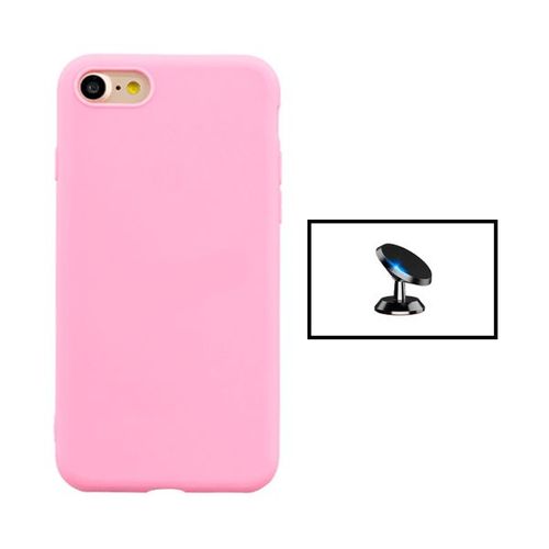 Kit Support Magnétique De Voiture + Coque Silicone Liquide Pour Iphone Se 2022 - Rose