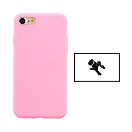 Kit Support Magnétique Renforcé De Voiture + Coque Silicone Liquide Pour Iphone Se 2022 - Rose