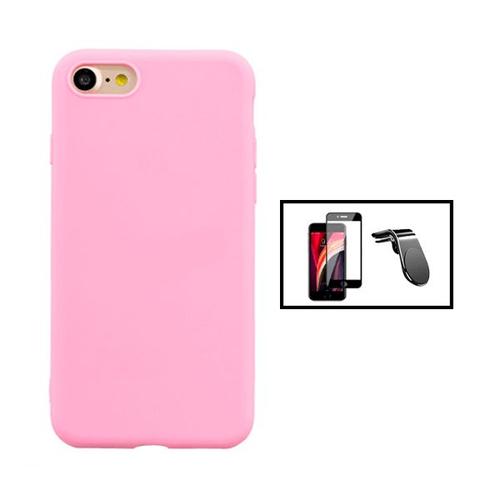 Kit Film De Verre Trempé 5d Full Cover + Coque Silicone Liquide + Support Magnétique L Conduite En Toute Sécurité Pour Iphone Se 2022 - Rose