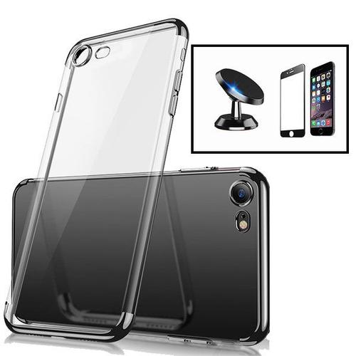 Kit Film De Verre Trempé 5d Full Cover + Coque Slimarmor + Support Magnétique De Voiture Pour Iphone Se 2022 - Noir