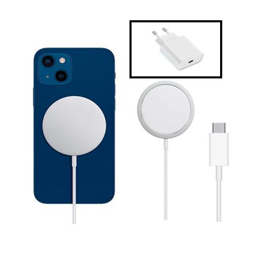 Kit Base Charge Type C Fastcharge 20w + Magnetic Wireless Fast Charger Pour Apple Iphone 13 Mini - Blanc