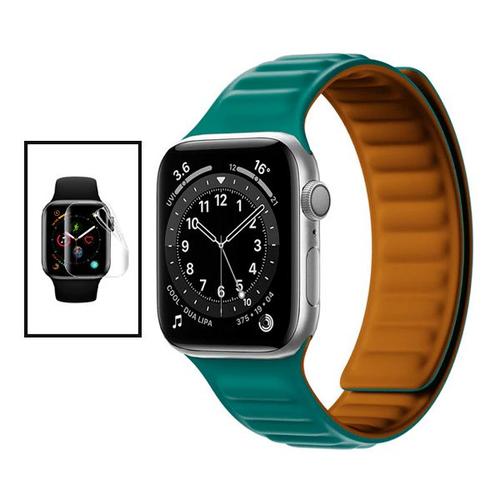 Kit Bracelet Magnetic Smoothsilicone + Film De Hydrogel Pour Apple Watch Series 4 - 44mm - Bleu