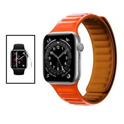 Kit Bracelet Magnetic Smoothsilicone + Film De Hydrogel Pour Apple Watch Series 3 - 38mm - Orange