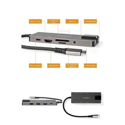 Station Adaptateur 4K USB USB 3.2 Gen 1 USB-C? Mâle HDMI? Femelle RJ45 Femelle SD 3x USB-A / 2x USB-C?+ 3.5mm Fem Plaqué or