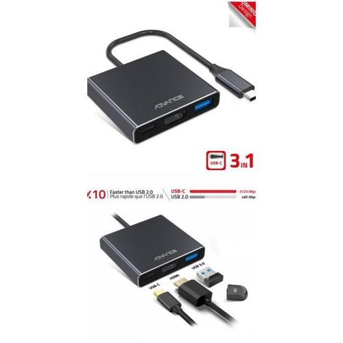 Adaptateur HUB Multi-Ports USB-C vers USB-A 3.0 - Mâle HDMI? 4K Femelle USB-A Femelle + USB-C? Femelle