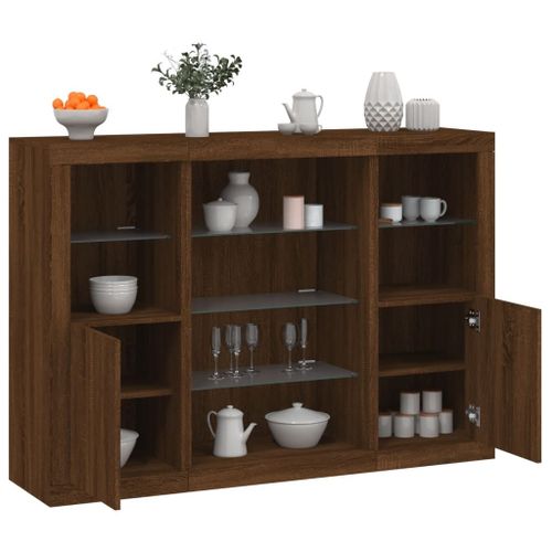 Vidaxl Buffets Avec Lumières Led 3 Pcs Chêne Brun Bois D'ingénierie