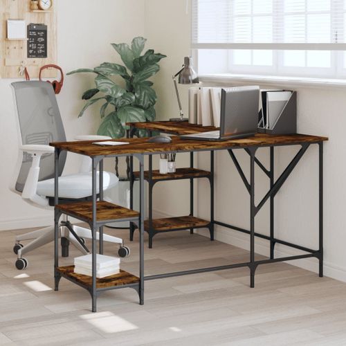 Vidaxl Bureau Chêne Fumé 139x139x75 Cm Bois D'ingénierie