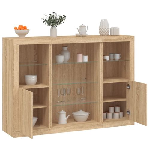 Vidaxl Buffets Avec Lumières Led 3 Pcs Chêne Sonoma Bois D'ingénierie