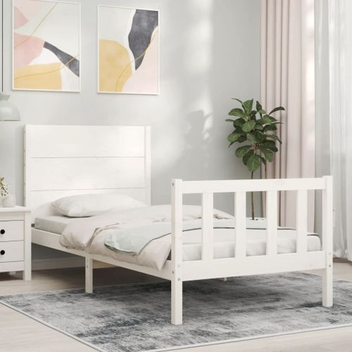 Vidaxl Cadre De Lit Et Tête De Lit Blanc 100x200 Cm Bois Massif