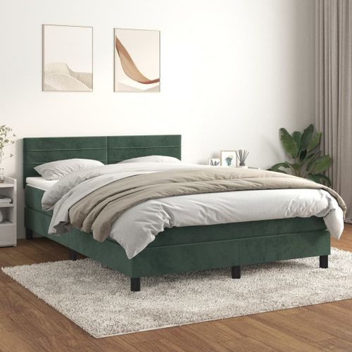 Vidaxl Lit À Sommier Tapissier Et Matelas Vert Foncé 140x190cm Velours