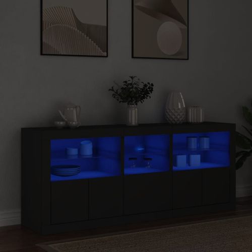Vidaxl Buffet Avec Lumières Led Noir 162x37x67 Cm