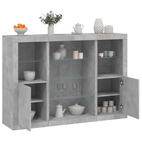 Vidaxl Buffets Avec Lumières Led 3 Pcs Gris Béton Bois D'ingénierie