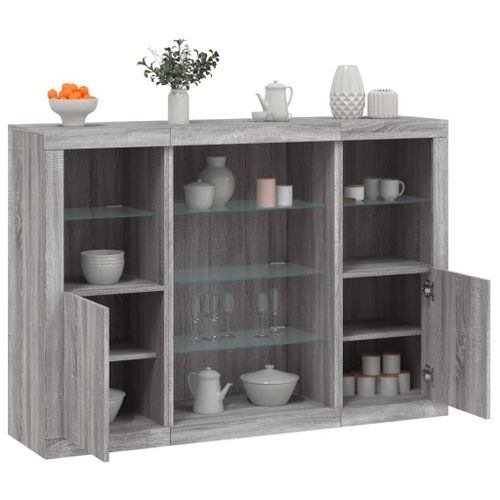 Vidaxl Buffets Avec Lumières Led 3 Pcs Sonoma Gris Bois D'ingénierie
