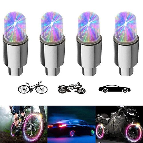 Coloré-4pcs - 4 Pièces Lumières De Roue Led-Tige De Valve De Pneu De Vélo Ampoule Néon Pour Voiture Moto Vélo Pneu Capuchon Anti-Poussière Étanche Flash Tiges Bouchons