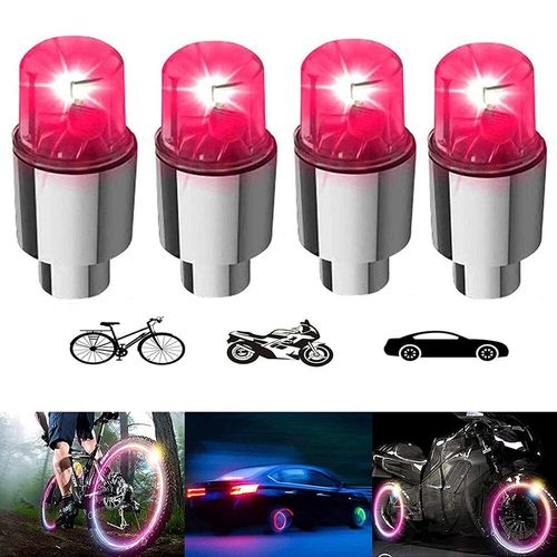 Rouge-4pcs - 4 Pièces Lumières De Roue Led-Tige De Valve De Pneu De Vélo Ampoule Néon Pour Voiture Moto Vélo Pneu Capuchon Anti-Poussière Étanche Flash Tiges Bouchons