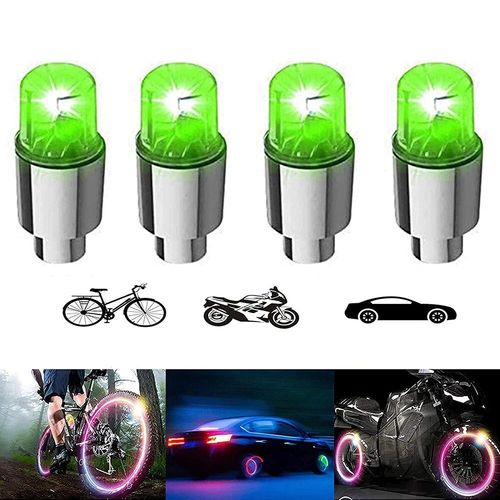 Vert-4pcs - 4 Pièces Lumières De Roue Led-Tige De Valve De Pneu De Vélo Ampoule Néon Pour Voiture Moto Vélo Pneu Capuchon Anti-Poussière Étanche Flash Tiges Bouchons