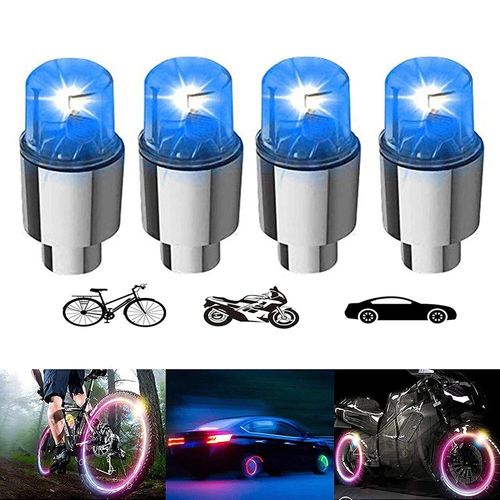 Bleu-4pcs - 4 Pièces Lumières De Roue Led-Tige De Valve De Pneu De Vélo Ampoule Néon Pour Voiture Moto Vélo Pneu Capuchon Anti-Poussière Étanche Flash Tiges Bouchons
