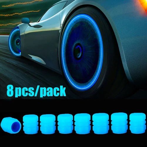 8pcs (Bleu) - Bouchon De Valve Anti-Poussière Pour Voiture,Fluorescent, Décoration Lumineuse De Nuit, Buse De Roue De Moto Et De Vélo