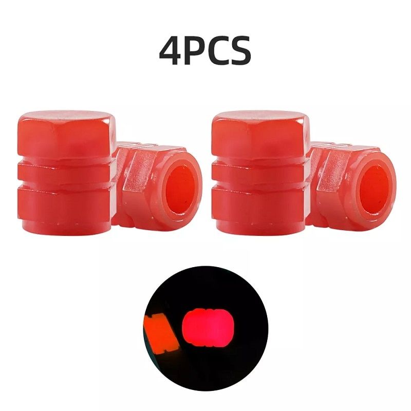 4 Pcs Rouges - Bouchon De Valve De Pneu Lumineux Universel, Anti-Poussière, Pour Voiture, Moto, Vélo, Capuchon D'air, Moyeu De Roue Automobile, Accessoires De Décoration Lumineux Nocturne