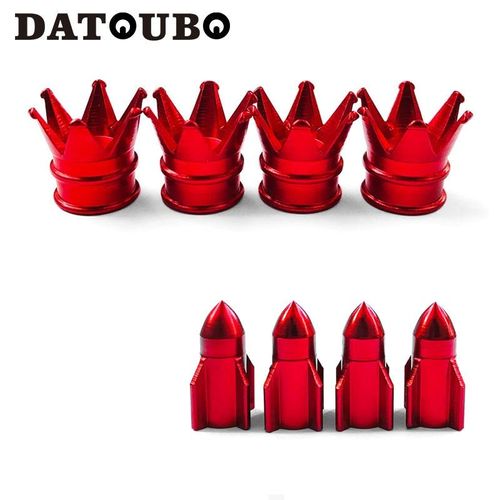 Couronne Et Fusée - Datvissed Bo Red Document Valve Stem Cap Sets, Crown Rocket Spike Design, Air Dust Caps, Car Opathy Bouchon De Valve Pour Moto Et Camion, Rouge