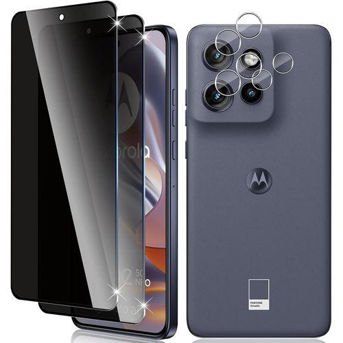 Film Confidentialité Motorola Moto Edge 50 Neo ¿ Pack 2x Verre Trempé Écran + 2x Protège-Lentille, 9h Anti-Rayures, Sans Bulles, Tactile Réactif
