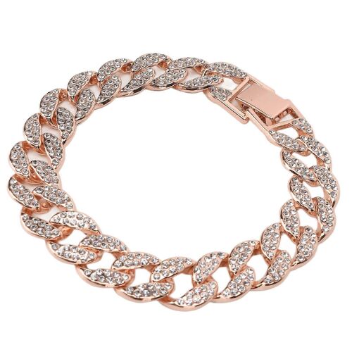 Bracelet Cubain, Bijoux En Strass, Style Hip-Hop, Bracelet De Cheville Décoratif, Or Rose
