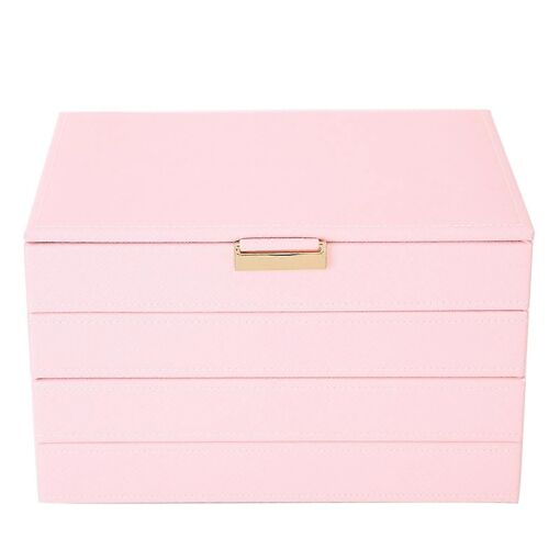 Boîte De Rangement À 4 Couches En Cuir Pu Pour Boucles D'oreilles, Boucles D'oreilles, Bagues, Étui À Bijoux Détachable, Rose