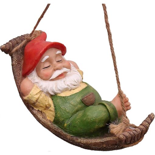 Statue De Jardin D'extérieur, Nain Couché Avec Hamac, Décoration De Jardin Suspendue En Résine Imperméable