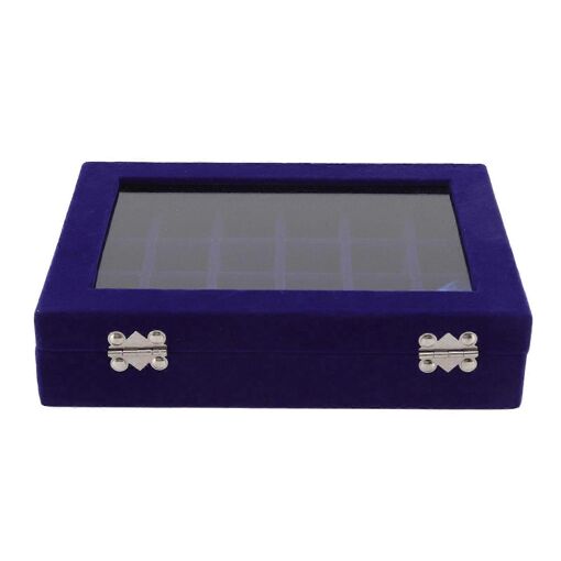 Boîte De Rangement Pour Boucles D'oreilles 24 Compartiments, Plateau De Présentation De Bijoux Tendance Avec Couvercle Transparent Pour Boucles D'oreilles Et Bagues, Bleu