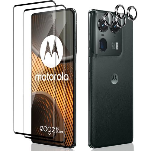 Kit 2 Films Écran + 2 Protections Lentille Caméra Pour Motorola Moto Edge 50 Ultra, Verre Trempé 9h Anti-Bulles Hd Anti-Rayures