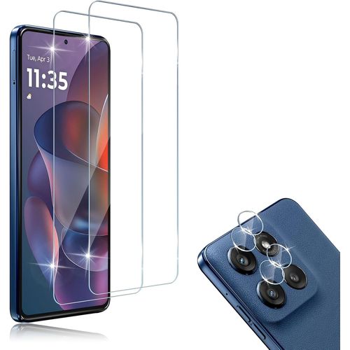 Lot 2 Verres Trempés + 2 Protections Lentille Pour Motorola Moto Edge 60 Stylus 5g - 9h, 0,33 Mm, Hd Anti-Bulles, Oléophobe, Tactile Réactif