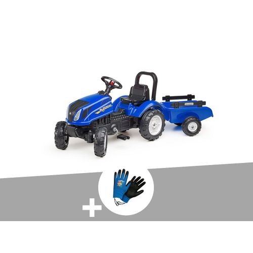 Tracteur Enfant New Holland Avec Remorque 2 À 5 Ans Falk + Gants