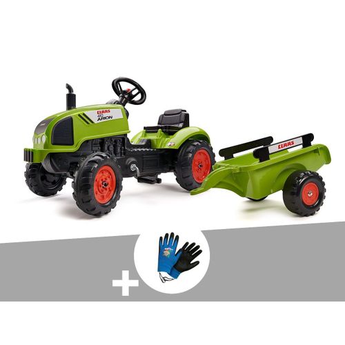 Tracteur Enfant Claas Arion 410 Avec Remorque 2 ? 5 Ans Falk + Gants