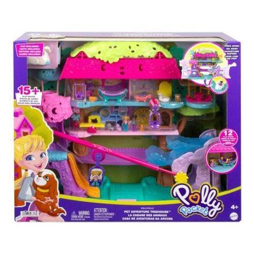 Coffret Polly Pocket : Grande Maison Dans Les Arbres A 5 Etages + 2 Figurine + 15 Accessoires - Set Jouet Fille Mini Monde + 1 Carte - Mini Poupee