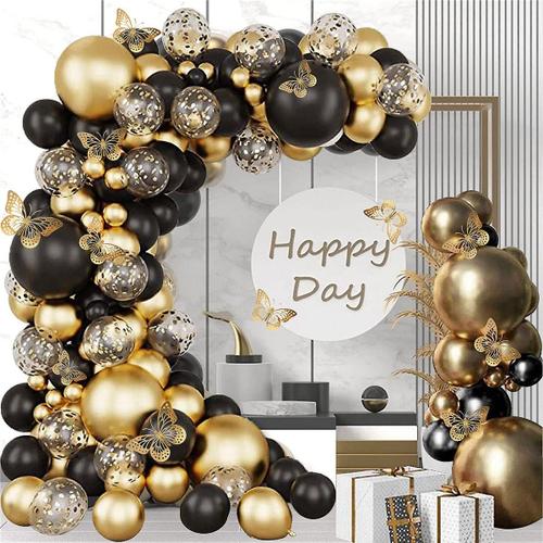 Kit d'arc de guirlande de ballons noirs et dor¿¿s de 136 pi¿¿ces, ballons de confettis en latex noir et or m¿¿tallis¿¿ de 5 10 12 18 pouces pour la partie de remise des dipl?mes d'anniversaire de Bachelorette