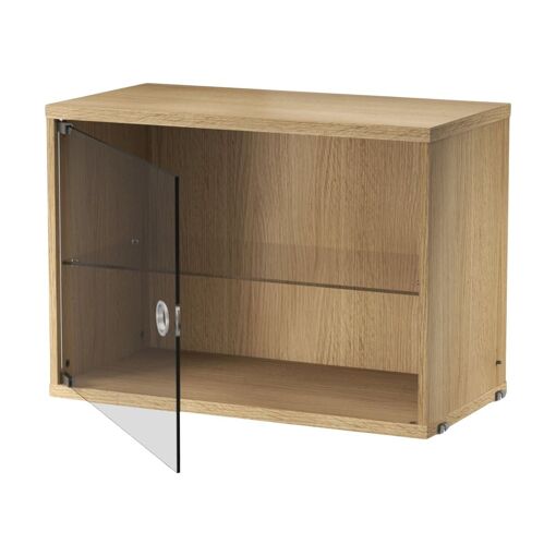 Caisson en ch&ecirc;ne et porte vitr&eacute;e 58x42x30cm Str