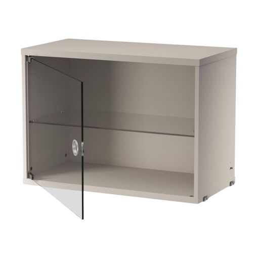 Caisson en bois mdf beige et porte vitr&eacute;e 58x42x30cm 