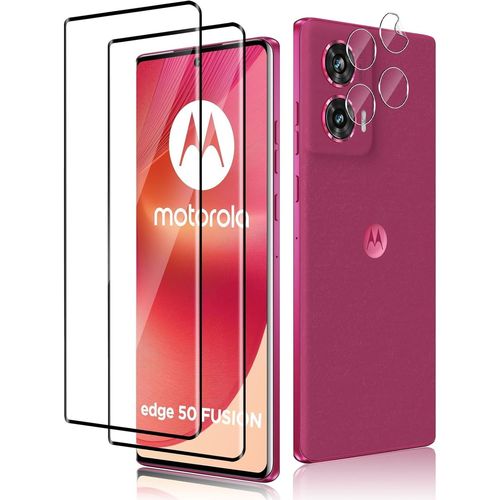 Pack 2+2 Verre Trempé Pour Motorola Moto Edge 50 Fusion - 2 Protections D¿Écran + 2 Protections Lentille Caméra 9h, Ultra-Fin 0,03 Mm, Haute Transparence 99,99%, Installation Facile Sans Bulles