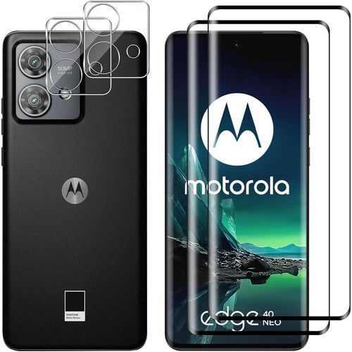 Pack 2+2 Verre Trempé Pour Motorola Moto Edge 40 Neo - 2 Films Écran + 2 Protections Lentille Caméra, 0,33 Mm Dureté 9h, Anti-Rayures Hd, Bords 2.5d, Pose Sans Bulles
