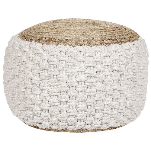 Pouf Tricoté En Coton Blanc Et Beige D 50 Cm Aiza