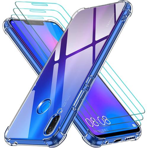 Coque Pour Huawei P Smart+ 2018 / Huawei P Smart Plus 2018 Avec 3 Pi¿¿Ces Protection ¿¿Cran En Verre Tremp¿¿, Transparent ¿¿Tui De Protection En Silicone Antichoc, Mince Souple Tpu Bumper Housse