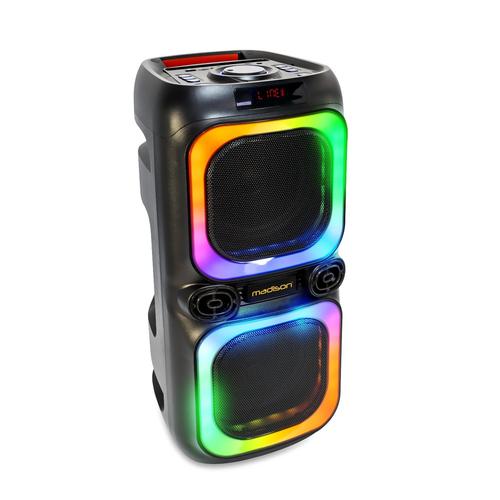 Enceinte autonome Madison NASH60 - Sono DJ 2x 8"/20cm - 600W Avec double effet à LED, Bluetooth, USB, microSD & TWS