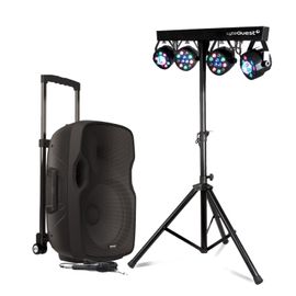 Enceinte SONO DJ Gemini 1000W, sur Batterie, Microphone, SONORISATION PA, USB/Bluetooth/AUX/SD Portique Lumières Xperformer LED