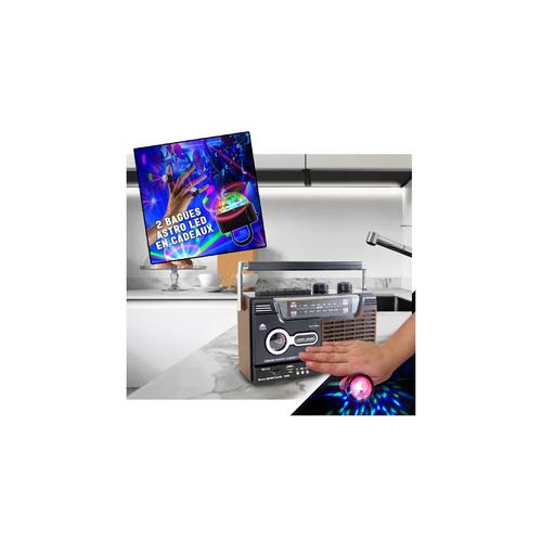 Radio-cassette USB look Rétro Inovalley RK10N - Radio FM/AM/SW, Enregistreur K7 audio, 1 x 8W, Lumières Bagues LED EN CADEAUX